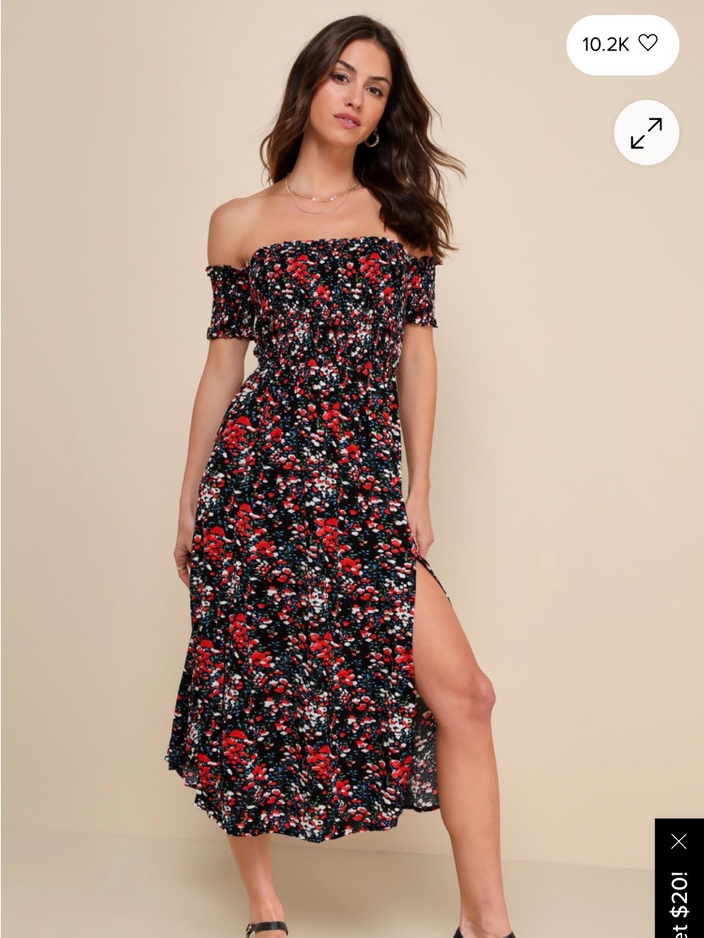 Lulu's Black Floral Off-Shoulder Midi Dress